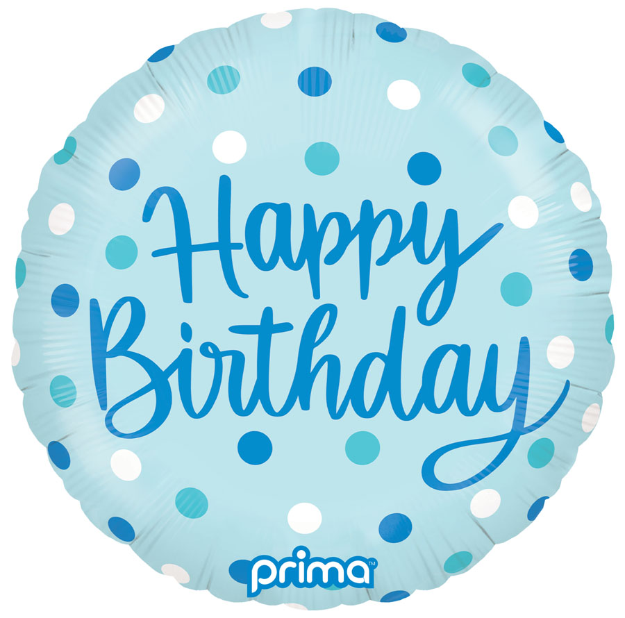 Foil Balloon 18" Round Birthday Blue Dots