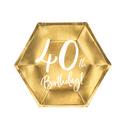 Metallic Gold 40th Birthday Plates 20cm 6pk