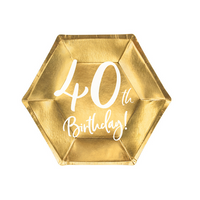 Metallic Gold 40th Birthday Plates 20cm 6pk