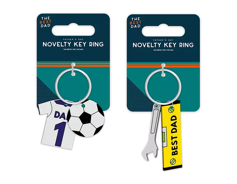Gem Imports 24-pack keyring gift set featuring Dad-themed keyrings with engraved designs and durable metal construction.