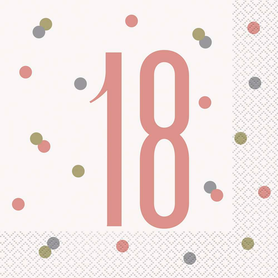 Rose Gold Glitz 18th Birthday Napkins 16pk