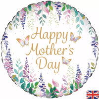 Oaktree Mother's Day watercolour floral 18-inch foil balloon with colorful floral design on a shiny surface.