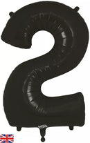 Oaktree black foil balloon shaped as the number 2, 34 inches tall, with shiny metallic surface for celebration decorations.