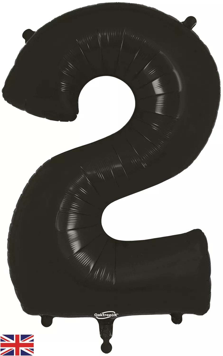 Oaktree black foil balloon shaped as the number 2, 34 inches tall, with shiny metallic surface for celebration decorations.