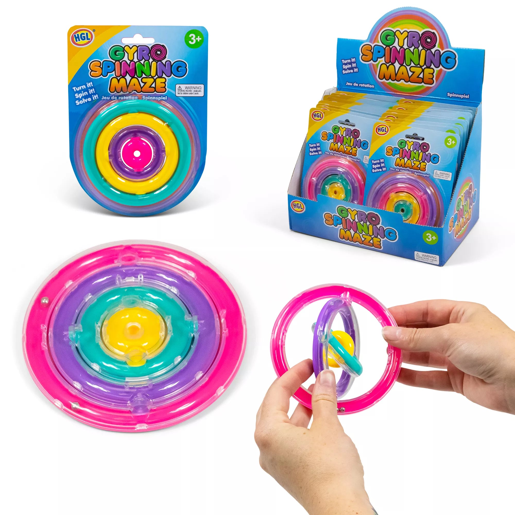 Colorful Gyro Spinning Maze toys from One For Fun, a 24-pack of spinning maze toys for kids to play and explore.