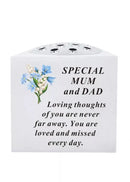 David Fischoff Rose Bowl keepsake with floral mum design, featuring a heartfelt tribute for parents.