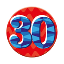 Six small Tiger Feet birthday badges displaying the number 30, perfect for celebrating a 30th birthday event.