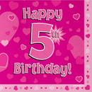 5th Birthday Pink 3-ply Napkins 33x33cm 16pk