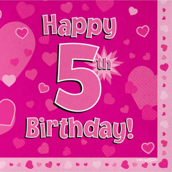 5th Birthday Pink 3-ply Napkins 33x33cm 16pk