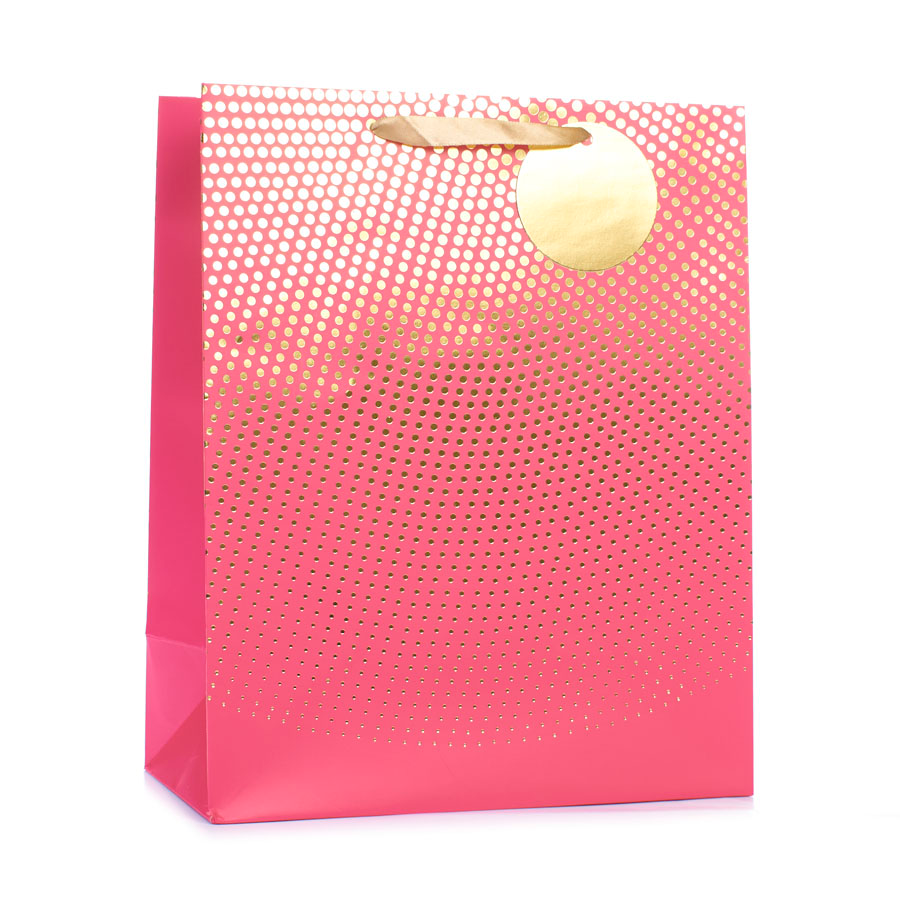 Gift Bag Pink & Gold Spots Large 6pk