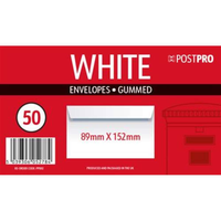 Post Pro Gummed Envelopes White 89x152mm 50pk