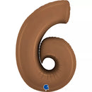 Grabo satin chocolate foil balloon in the shape of the number 6, measuring 40 inches, with a shiny, smooth surface.
