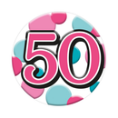 Six small Tiger Feet birthday badges with the number 50, perfect for celebrating a 50th birthday.