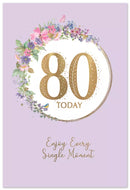 Simon Elvin C50 birthday cards set featuring six cards with the number 80 for celebrating milestone birthdays.