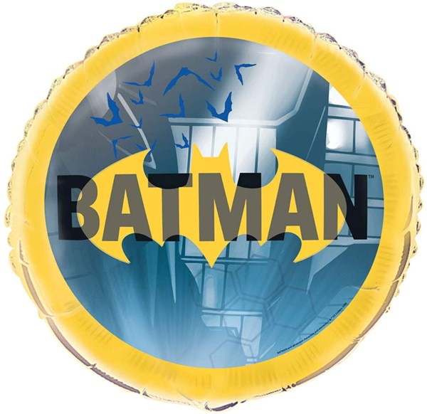 Unique Batman 18-inch foil balloon featuring a classic Batman logo and character design, suitable for celebrations and parties.
