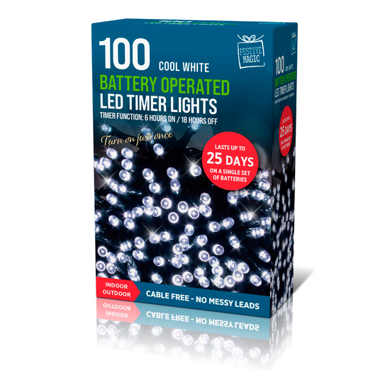 LED Lights Timer White 100pk (Battery Operated)