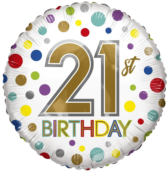 APAC Foil Balloon Eco Rainbow Dots Age 21 18"