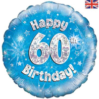 18" 60th Birthday Blue Holographic Foil Balloon