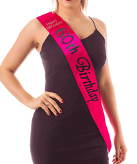 Alandra Satin Sash 60th Birthday Hot Pink