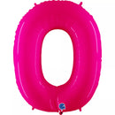 Pink Fluo Grabo foil number 0 balloon, 40-inch size, shiny metallic finish, designed for celebrations and parties.
