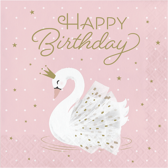 Stylish Swan Birthday Napkins 16pk
