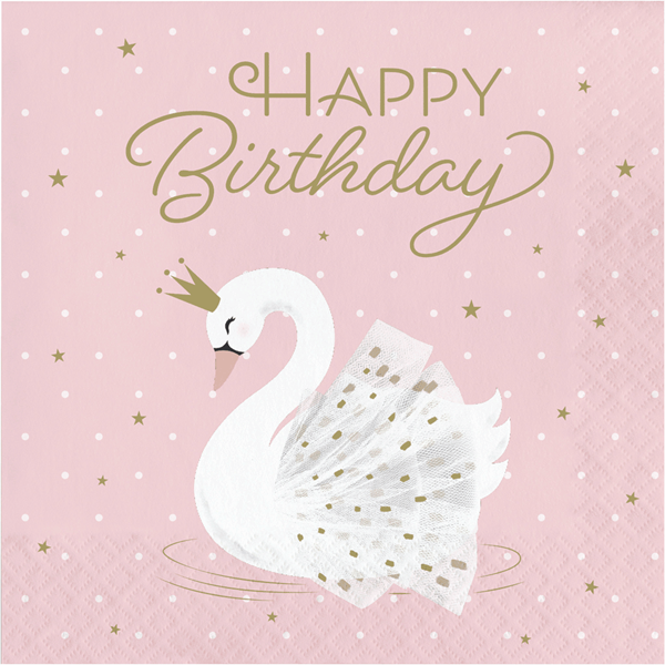 Stylish Swan Birthday Napkins 16pk