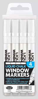 White liquid chalks in a 4-pack from County Stationery, displayed in a set suitable for marking or artistic use