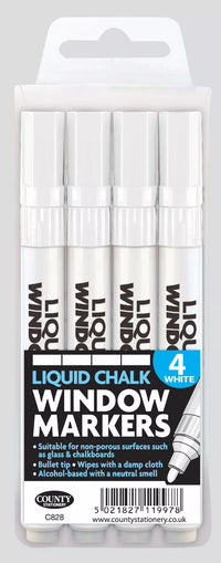 White liquid chalks in a 4-pack from County Stationery, displayed in a set suitable for marking or artistic use