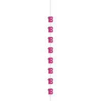 Pink glitter "Age 18" hanging party decor by Unique, 5 feet long, perfect for celebrating 18th birthdays.