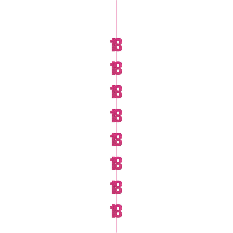 Pink glitter "Age 18" hanging party decor by Unique, 5 feet long, perfect for celebrating 18th birthdays.