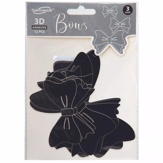 3D Adhesive Bows Black 12pk