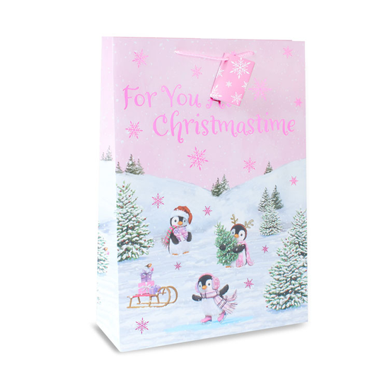 12pk Extra Large Portrait Gift Bags Penguin