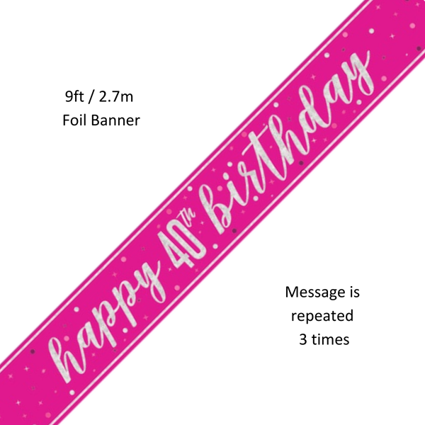 Unique Banner Pink Glitz Age 40 9ft
