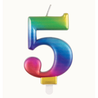 Unique Party Candle Number 5 Metallic Rainbow