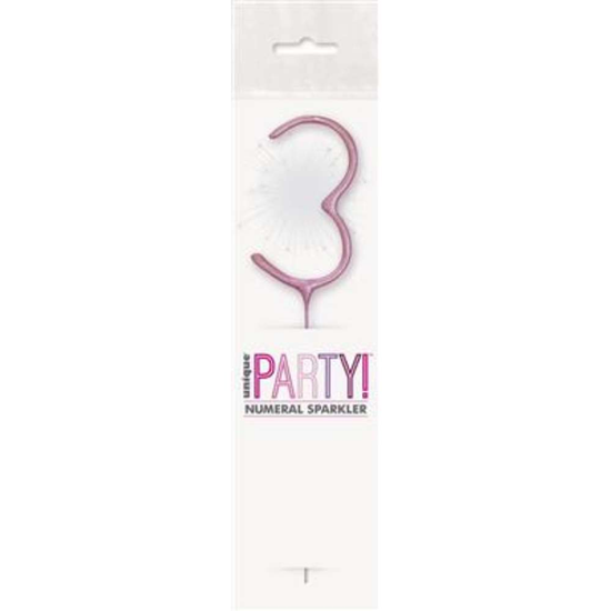 Unique Party Candle Sparkler Number 3 Pink 7