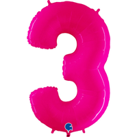 Grabo Foil Balloon Pink Fluo 40" Number 3