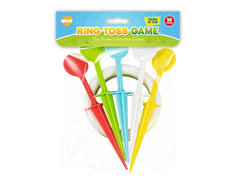 Colorful Ring Toss Game with 10pcs of plastic rings and pegs, perfect for outdoor or indoor play by Gem Imports.