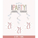 Unique Age 21 Rose Gold 32" Hanging Swirl 6pk