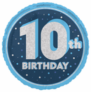 Unique Foil Balloon Blue Glitz Age 10 18"