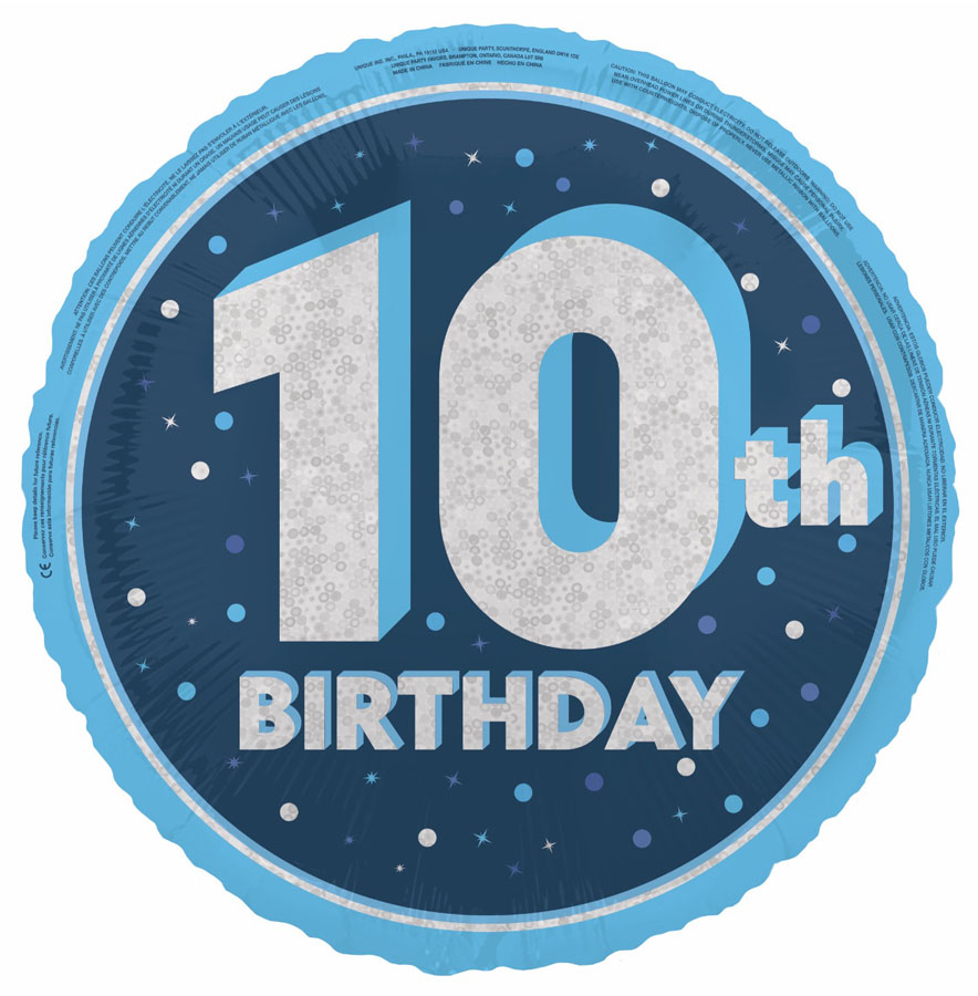 Unique Foil Balloon Blue Glitz Age 10 18"