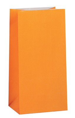 Set of 12 orange paper treat bags by Unique, ideal for packaging small gifts or sweets, with a simple, stylish design.