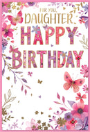 Set of six Simon Elvin C50 birthday daughter cards with colorful designs and cheerful messages for special occasions.