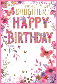 Set of six Simon Elvin C50 birthday daughter cards with colorful designs and cheerful messages for special occasions.