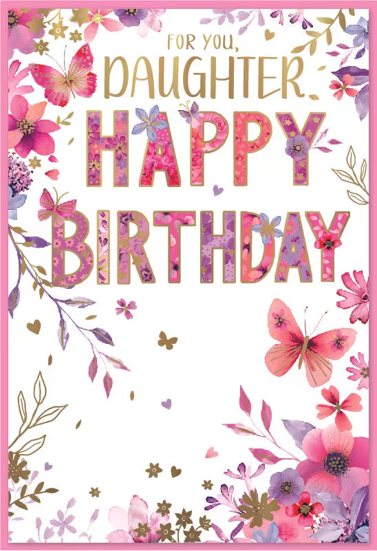 Set of six Simon Elvin C50 birthday daughter cards with colorful designs and cheerful messages for special occasions.