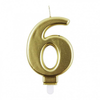 Party Candle Number 6 Metallic Gold 9cm 6pk