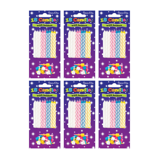 Simon Elvin 6 Pack Party Candle Spiral Asst