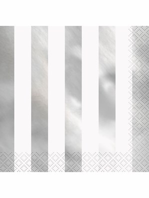 Foil Silver Stripe Luncheon Napkins 16pk