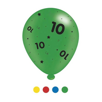 Age 10 Assorted 10" Latex Balloons 8pk