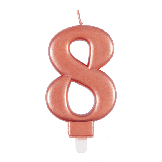 Unique Party Candle Number 8 Metallic Rose Gold
