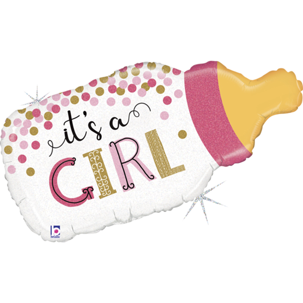 It's A Girl Baby Bottle 33" Foil Balloon